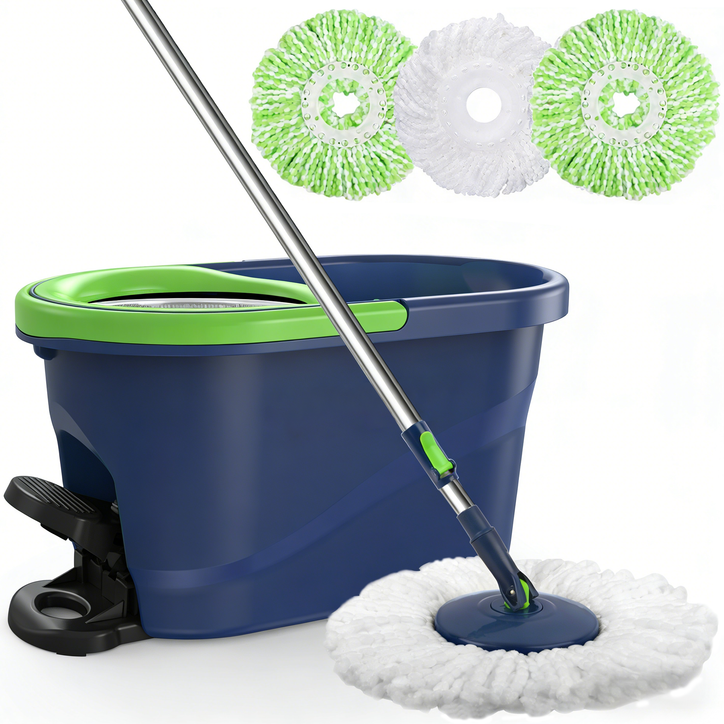 ILAVCLEAN Foot Pedal Spin Mop and Bucket System with Washable Microfiber Pads