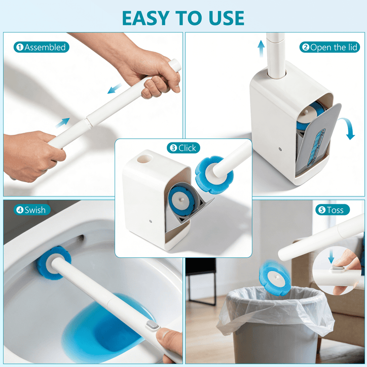 ILAVCLEAN Disposable Toilet Bowl Brush and Holder 1 Pack with 48 Toilet Bowl Cleaner Refills for Bathroom Deep Cleaning