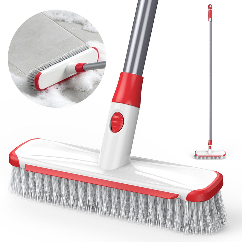 ILAVCLEAN Floor Scrub Brush with Long Handle Squeegee Carpet Scrubber for Cleaning Shower Deck Tub Outdoor Floors Brush