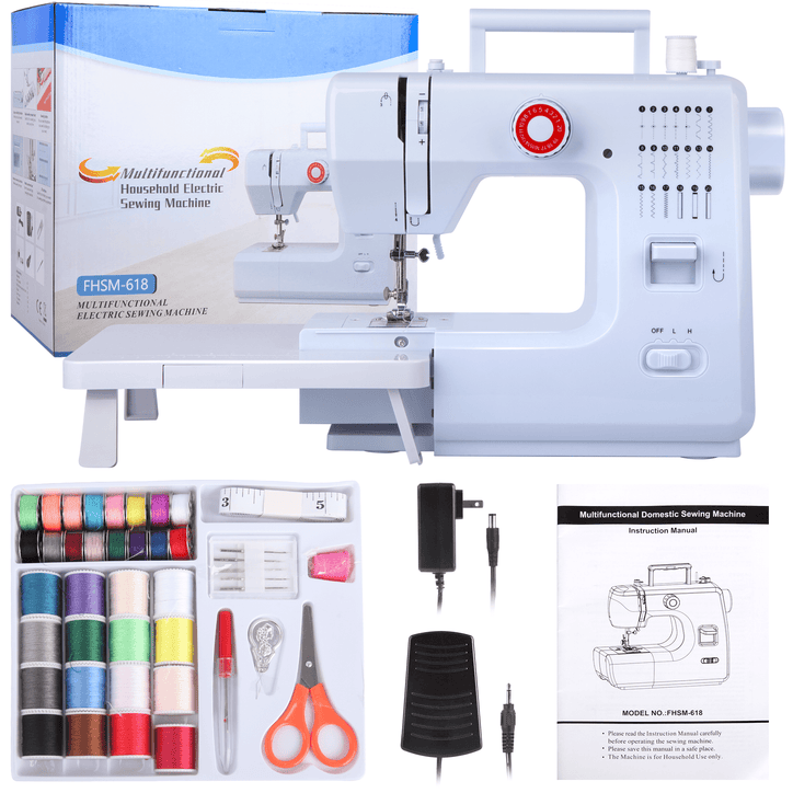 BCOOSSS Sewing Machine with 14 Built-in Stitch Portable Electric Sewing Machine with Extension Table Foot Pedal, and Accessories Kit