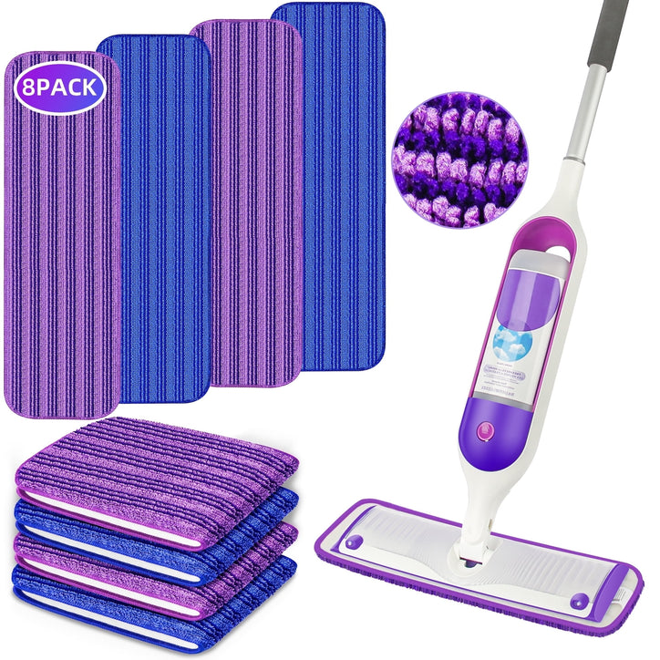 ILAVCLEAN 8 Pack Reusable Microfiber Mop Pads Refills Compatible with SwifferPower Mop, Power Mop Pads Refills for Multi-Surfaces Floor Cleaning