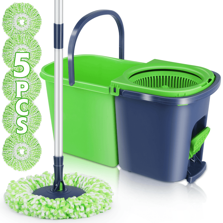 ILAVCLEAN Spin Mop System Effortless Deep Cleaning with Foot-Operated Wringer 3 Washable Pads