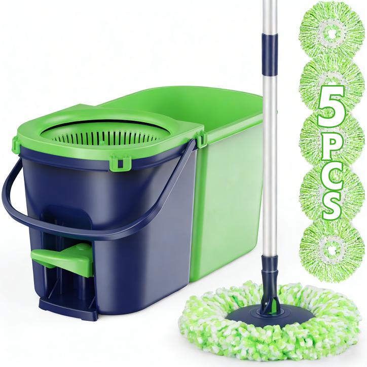 ILAVCLEAN Spin Mop System Effortless Deep Cleaning with Foot-Operated Wringer 3 Washable Pads