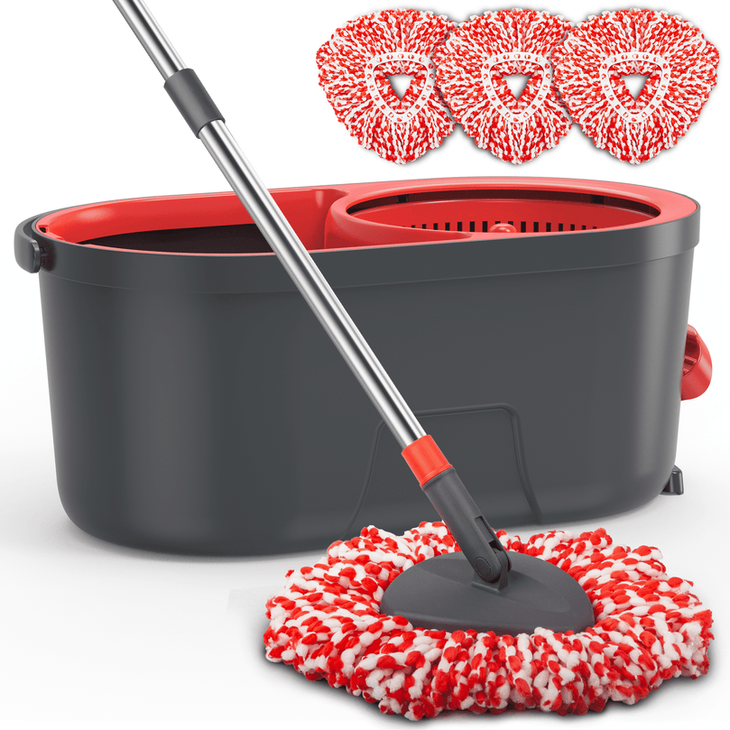 ILAVCLEAN Spin Mop and Bucket Set with Foot Pedal Wringer, 3 Reusable Microfiber Pads