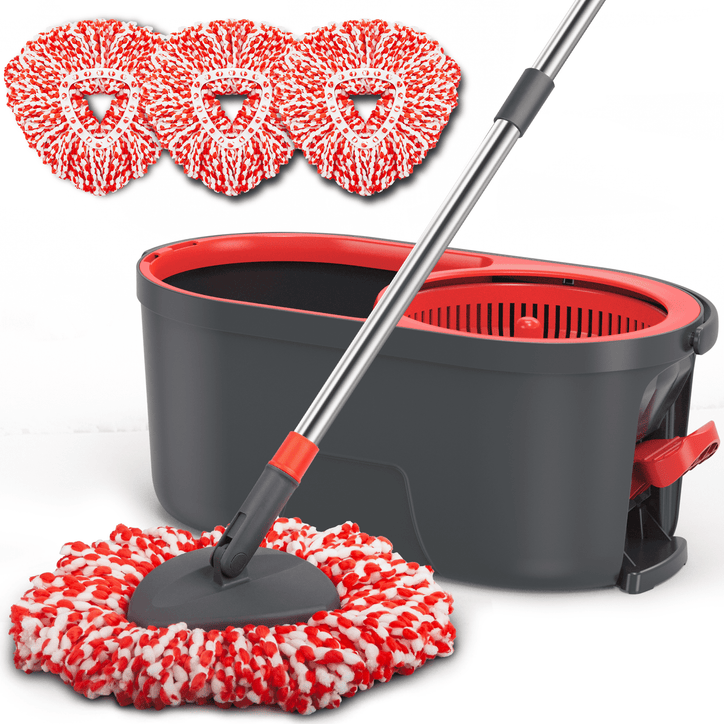 ILAVCLEAN Spin Mop and Bucket Set with Foot Pedal Wringer, 3 Reusable Microfiber Pads