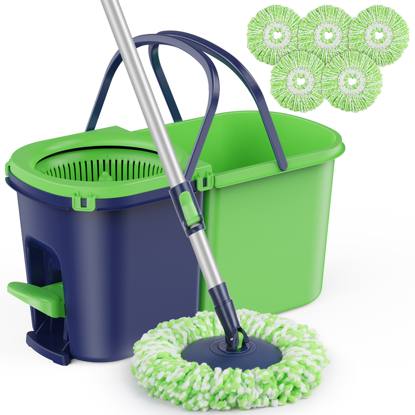 ILAVCLEAN Spin Mop System Effortless Deep Cleaning with Foot-Operated Wringer 3 Washable Pads