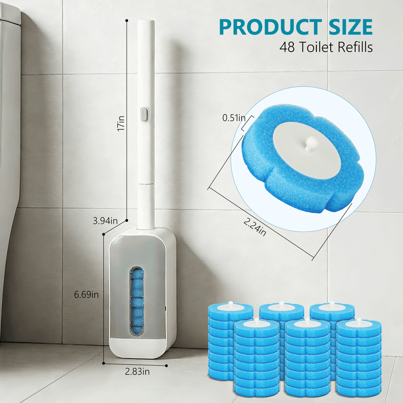 ILAVCLEAN Disposable Toilet Bowl Brush and Holder 1 Pack with 48 Toilet Bowl Cleaner Refills for Bathroom Deep Cleaning