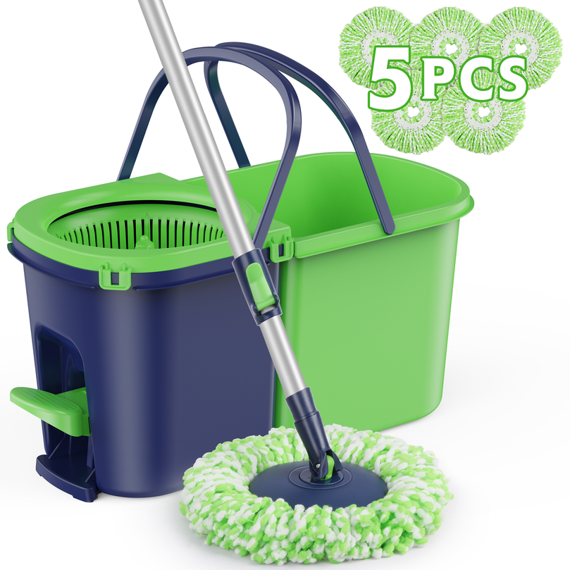 ILAVCLEAN Spin Mop System Effortless Deep Cleaning with Foot-Operated Wringer 3 Washable Pads