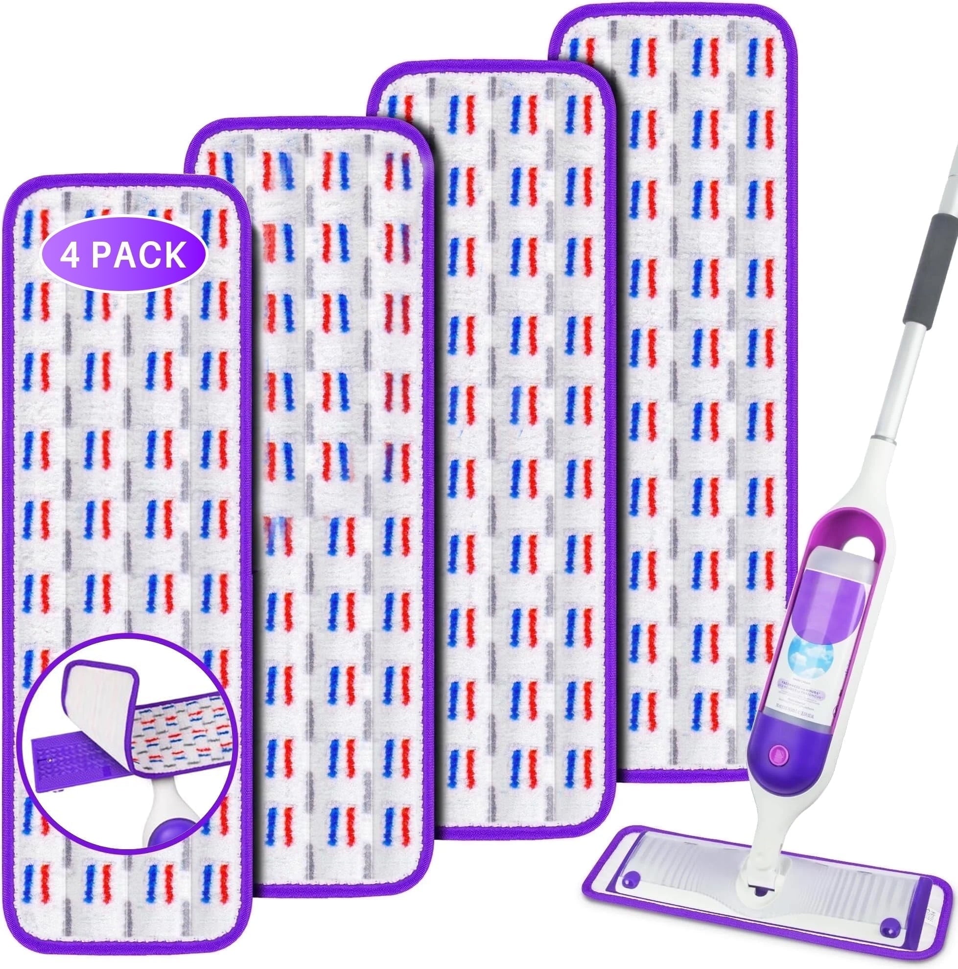 ILAVCLEAN 4 Pack Reusable Microfiber Mop Pads for SwifferPower Mop Pads Replacement, Power Mop Pads Refills for All Surfaces Floor Cleaning 13 ''-15 '' Spray Mop