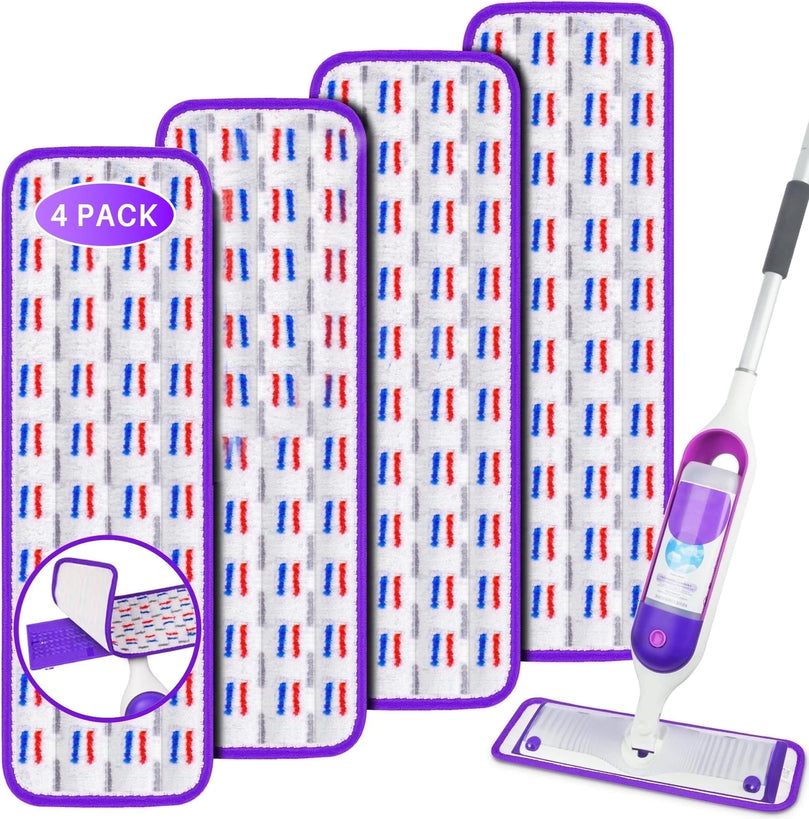ILAVCLEAN 4 Pack Reusable Microfiber Mop Pads for SwifferPower Mop Pads Replacement, Power Mop Pads Refills for All Surfaces Floor Cleaning 13 ''-15 '' Spray Mop