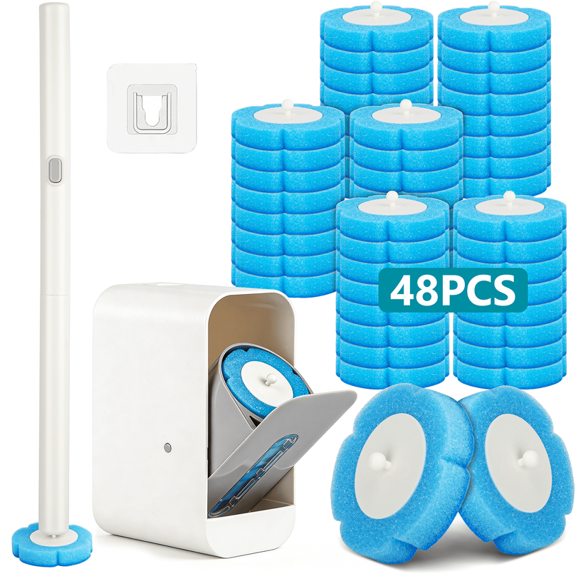 ILAVCLEAN Disposable Toilet Bowl Brush and Holder 1 Pack with 48 Toilet Bowl Cleaner Refills for Bathroom Deep Cleaning
