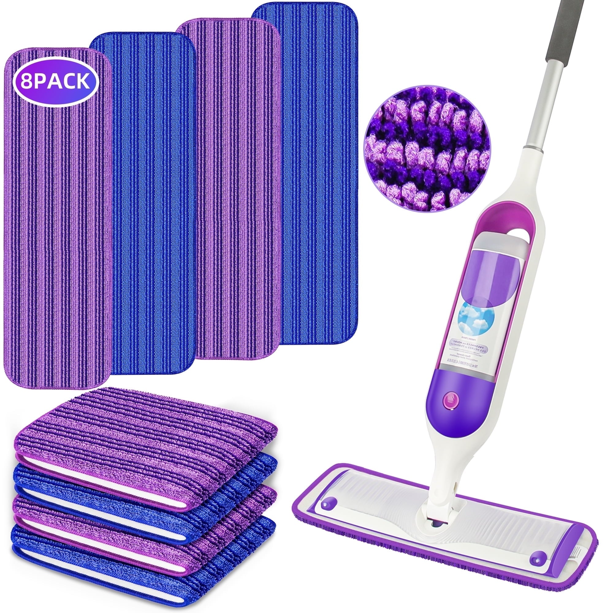 ILAVCLEAN 8 Pack Reusable Microfiber Mop Pads Refills Compatible with SwifferPower Mop, Power Mop Pads Refills for Multi-Surfaces Floor Cleaning
