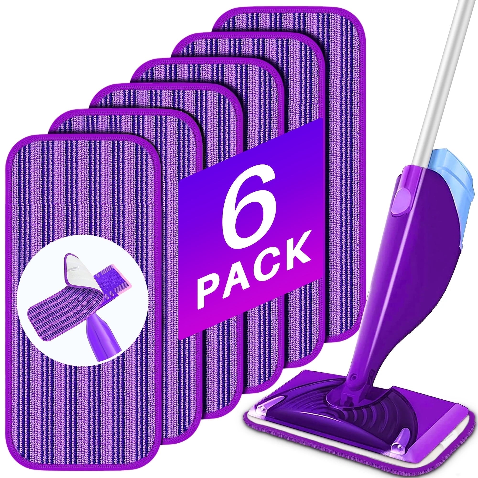 ILAVCLEAN Reusable Mop Pads for SwifferWet Jet Mop Refills Pad 6 Pack Wet Jet Refill Microfiber Dry Wet Pads Washable Floor Cleaning for All Kinds of Floor Types