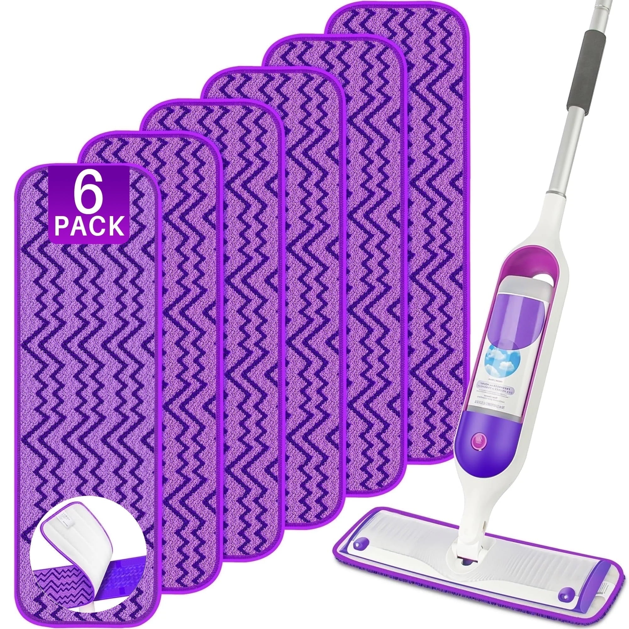 ILAVCLEAN Reusable Mop Pads for SwifferPower Mop Pads Replacement 6 Pack, Microfiber Washable Power Mop Pads Refills for All Surfaces Floor Cleaning