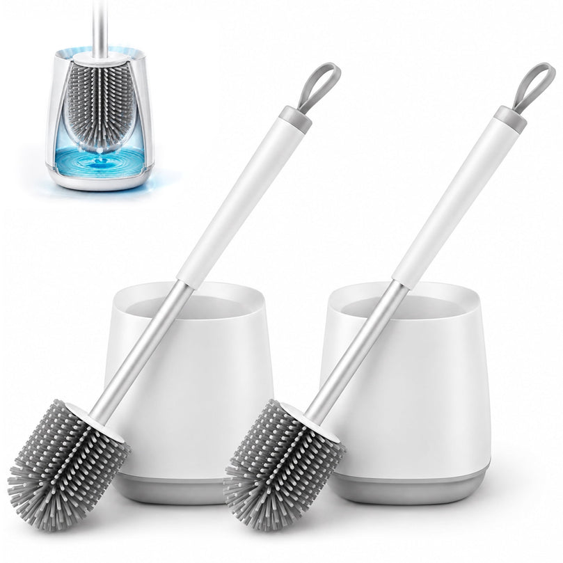 ILAVCLEAN Toilet Bowl Cleaner Brush and Holder Toilet Brush and Caddy Bathroom Scrubber Set (2 Pack)