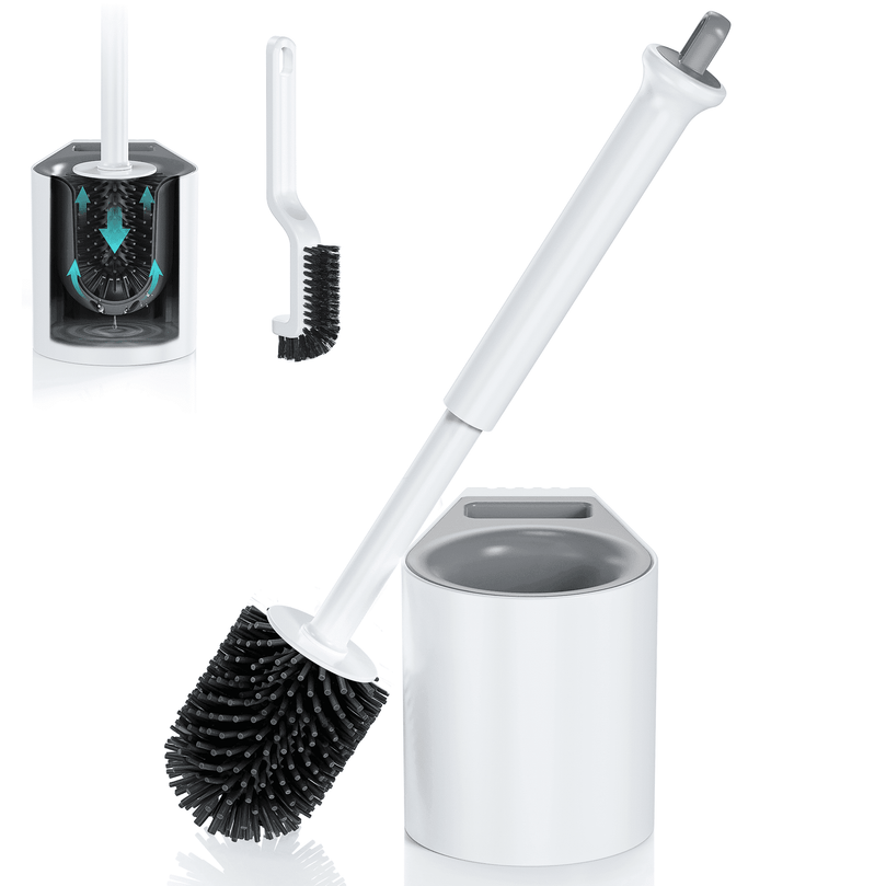 ILAVCLEAN Toilet Bowl Brush and Holder Caddy Set Toilet Cleaner Scrubber with Crevice Brush for Cleaning Bathroom