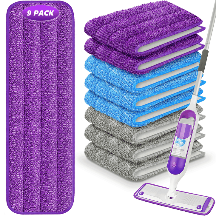 SUGARDAY 9 Pack Reusable Mop Pad Refill for SwifferPower Mop, Washable Wet Pad Refills Replacement for Multi-Surface Floor Cleaning