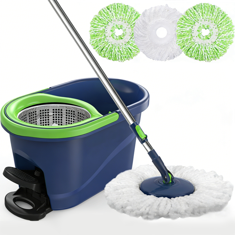 ILAVCLEAN Foot Pedal Spin Mop and Bucket System with Washable Microfiber Pads