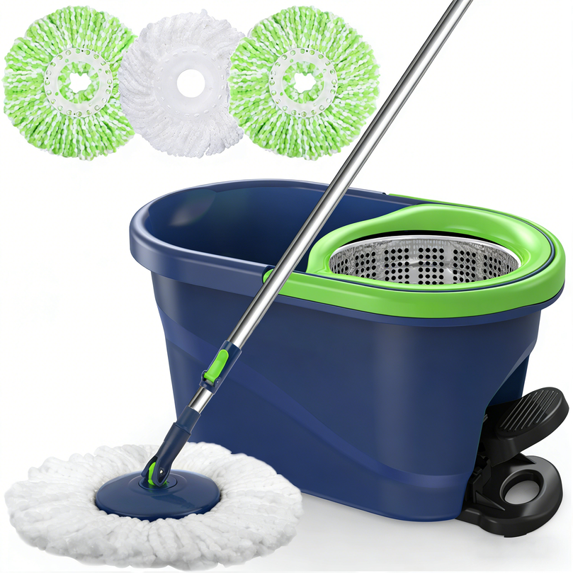 ILAVCLEAN Foot Pedal Spin Mop and Bucket System with Washable Microfiber Pads